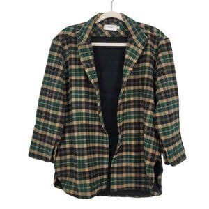 Priory Wool Cotton Open Shacket Sz M/L Green‎ Black Tan Checked Handmade Canada